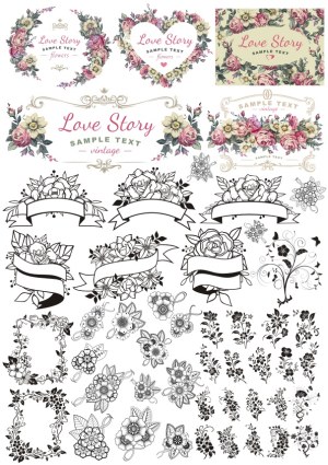 Vintage Floral Love Story Vector Collection Free Vector
