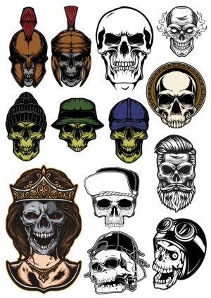 Collection of Various Stylized Skull Vector Illustrations Free Vector