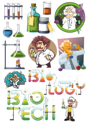 Biology and Biotechnology Cartoon Scientists and Laboratory Equipment Vector Set Free Vector