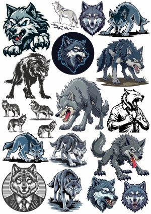 Collection of Wolf Vector Illustrations and Mascots Free Vector
