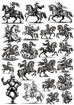 Medieval Knight Silhouettes on Horseback Vector Set Free Vector