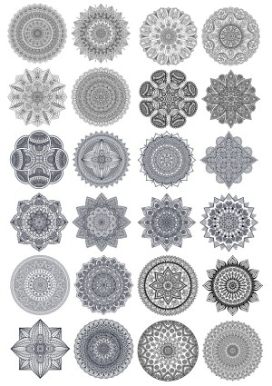 Set of 24 Detailed Black and White Circular Mandala Designs Free Vector