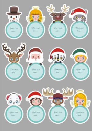 Christmas Characters with Editable Text Labels Vector Set Free Vector
