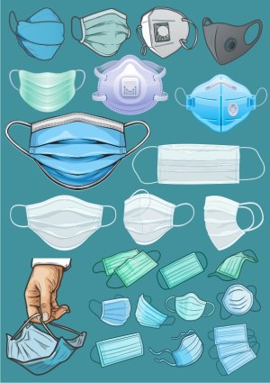 Collection of Various Medical and Protective Face Masks Vector Free Vector