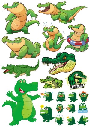 Cartoon Crocodile and Alligator Vector Characters Free Vector