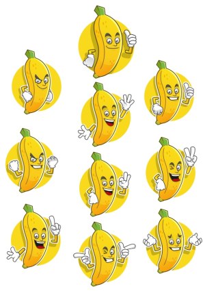 Cartoon Banana Characters with Various Expressions and Gestures Free Vector