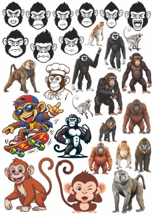 Collection of Monkey and Ape Illustrations and Cartoon Characters Free Vector