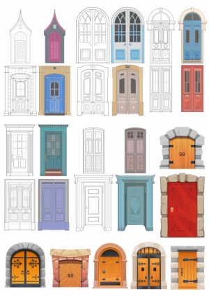 Collection of Illustrated Classic and Vintage Doors Free Vector