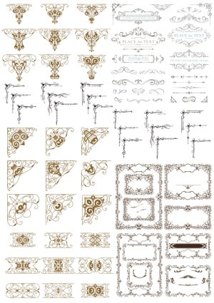 Vintage Decorative Calligraphic Frames and Corner Ornaments Set Free Vector