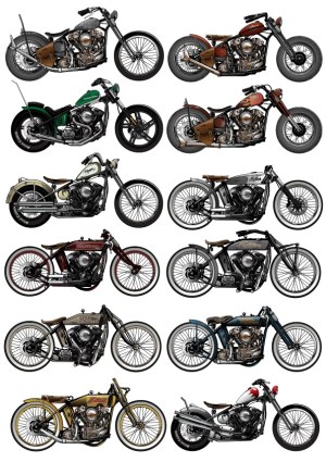 Collection of Vintage Classic Motorcycles Vector Illustrations Free Vector