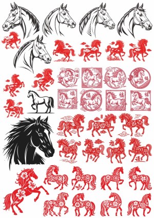 Collection of Stylized Horse Vector Illustrations and Chinese Zodiac Designs Free Vector