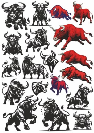 Collection of Bull and Bullhead Vector Illustrations Free Vector