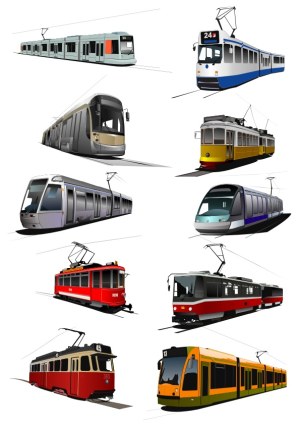 Collection of Modern and Classic Tram Vector Illustrations Free Vector