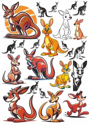 Collection of Cartoon and Silhouette Kangaroo Vectors Free Vector