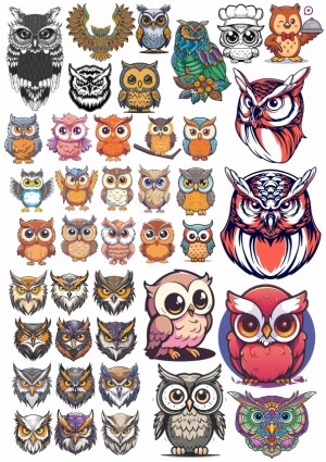 Collection of Colorful Cartoon and Stylized Owl Illustrations Free Vector