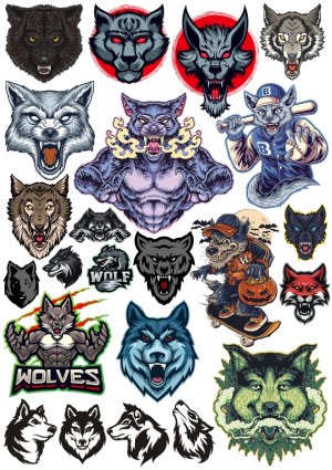Collection of Stylized Wolf and Werewolf Vector Mascots and Logos Free Vector