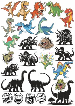 Colorful and Black Silhouette Dinosaur Vector Collection Free Vector