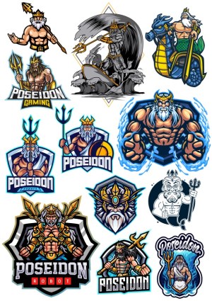 Poseidon Mythology and Gaming Vector Illustrations Free Vector