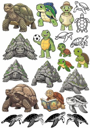 Various Turtle and Tortoise Illustrations in Realistic and Cartoon Styles Free Vector