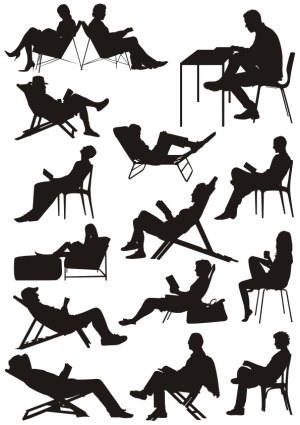 Silhouettes of People Sitting and Reading in Various Poses Free Vector
