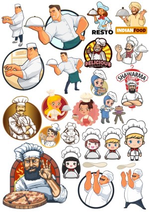 Collection of Diverse Chef and Food Service Vector Illustrations Free Vector