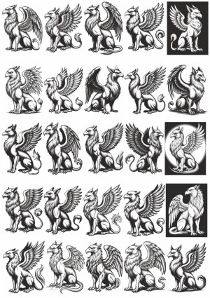 Set of Detailed Black and White Griffin Illustrations Free Vector