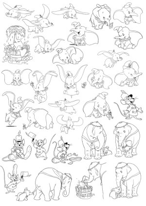 Dumbo and Timothy Mouse Black and White Line Art Collection Free Vector