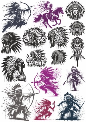 Native American Warrior and Chief Vector Set Free Vector