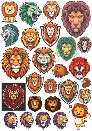 Collection of Lion Head Vector Illustrations and Mascots Free Vector