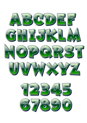 Green Gradient Cartoon Style Alphabet and Numbers Free Vector
