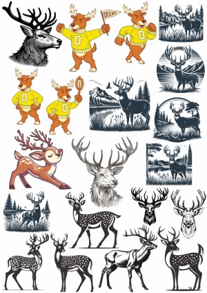 Collection of Deer and Stag Illustrations and Cartoon Characters Free Vector