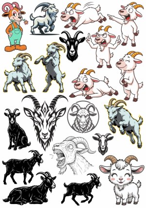 Goat and Ram Vector Illustrations and Cartoon Characters Free Vector