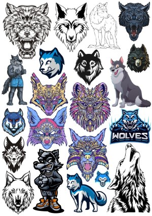 Collection of Wolf and Husky Vector Illustrations and Mascots Free Vector