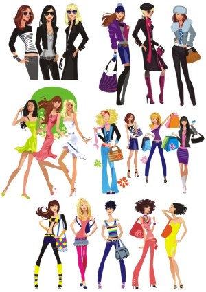 Fashionable Women Vector Collection in Various Outfits and Poses Free Vector