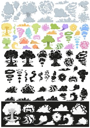 Collection of Stylized Explosion and Smoke Effects in Multiple Colors and Styles Free Vector