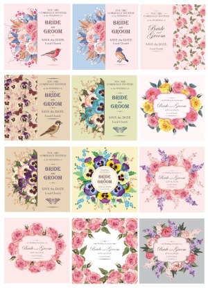 Floral Wedding Invitation and Save the Date Cards with Birds and Elegant Typography Free Vector