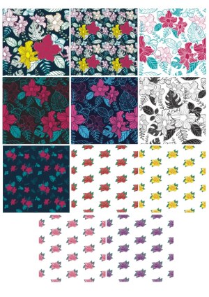 Floral Decorative Pattern Set in Various Color Schemes Free Vector