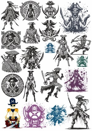 Pirate-Themed Vector Illustrations with Celtic Knot Designs Free Vector