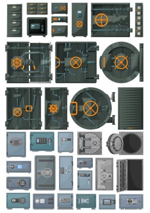Collection of Various Safe and Vault Doors with Security Features Free Vector