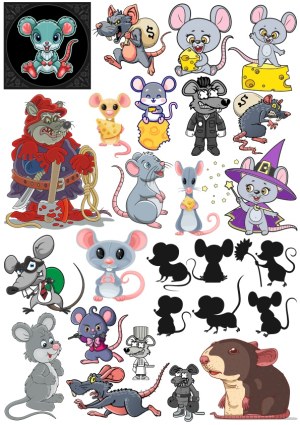 Cartoon Mouse and Rat Characters Collection with Cheese and Costumes Free Vector