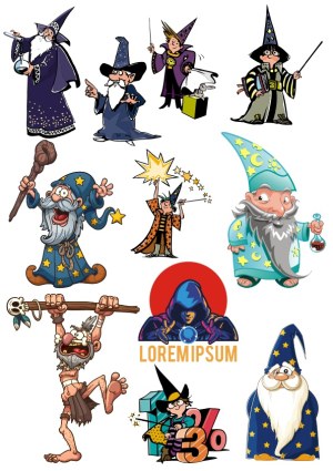 Cartoon Wizards and Mystical Characters Collection Free Vector