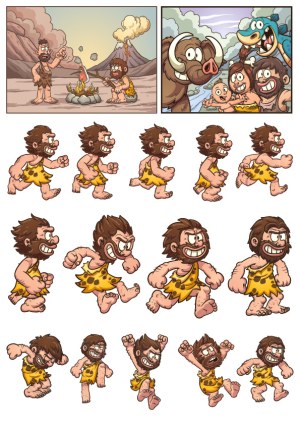 Cartoon Caveman Character Poses and Scenes Vector Set Free Vector