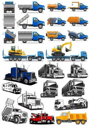 Vector Set of Utility and Heavy Trucks with Various Functions Free Vector