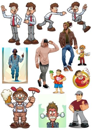 Collection of Diverse Cartoon and Realistic Male Characters in Various Poses and Styles Free Vector