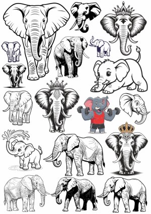 Set of Various Elephant Illustrations and Cartoons Free Vector