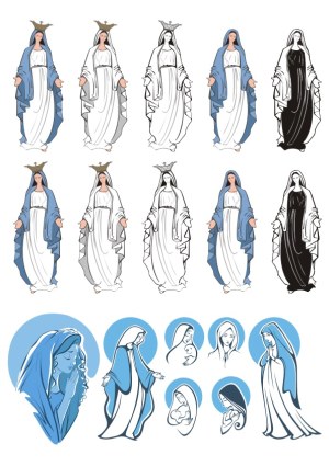 Set of Virgin Mary Vector Illustrations and Silhouettes Free Vector