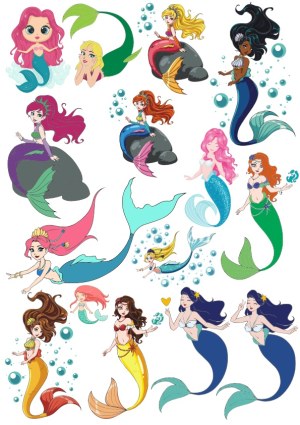 Cute Colorful Cartoon Mermaids with Various Hairstyles and Tails Free Vector