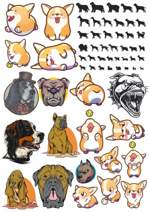Collection of Cute and Realistic Dog Illustrations and Silhouettes Free Vector