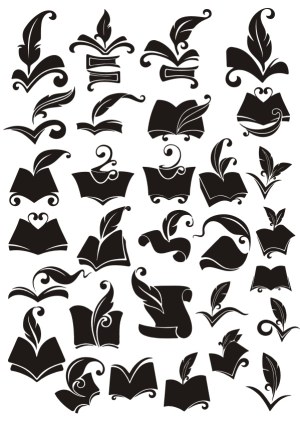 Collection of Open Book and Quill Feather Vector Icons Free Vector