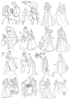 Black and White Line Art of Princess Scenes and Characters Free Vector